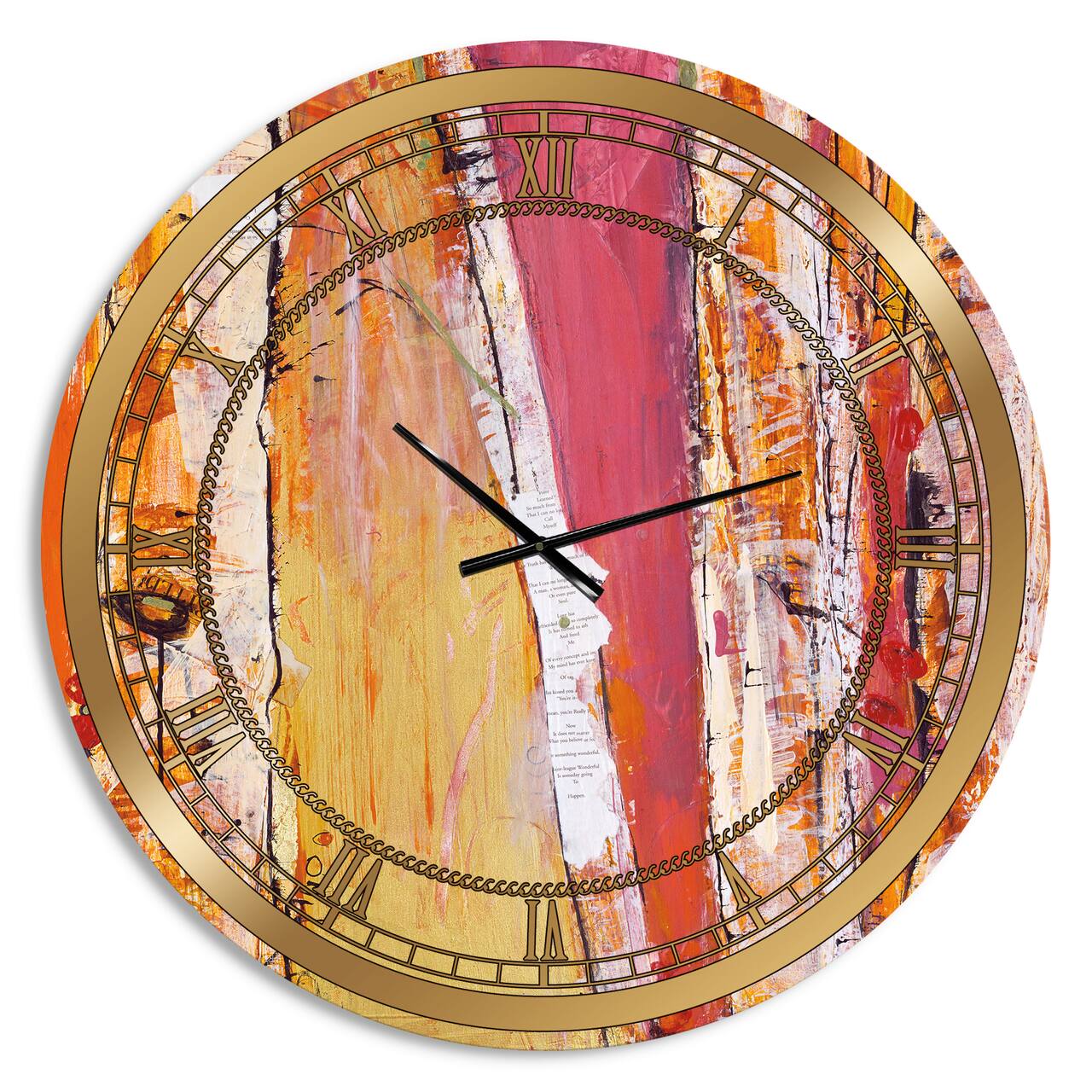 Designart 'Orange Glam Natural Wood Glam Wall Clock